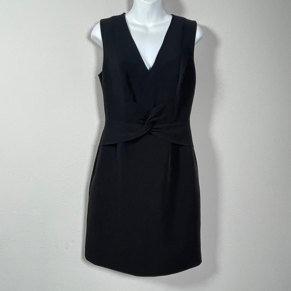 LDT Twist Front Sheath Dress Women 4 Black Sleeveless LBD Officewear Minimalist